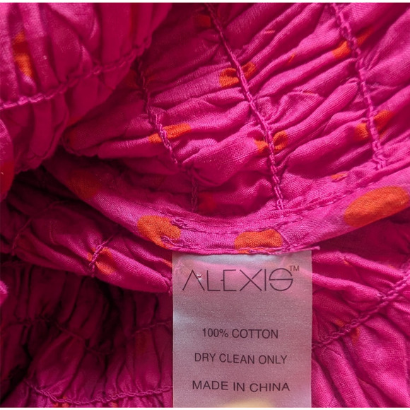 NWOT Alexis Thalssa Off The Shoulder Shirred Maxi Dress Sz M Fuchsia Dot #1H451 - Picture 12 of 12
